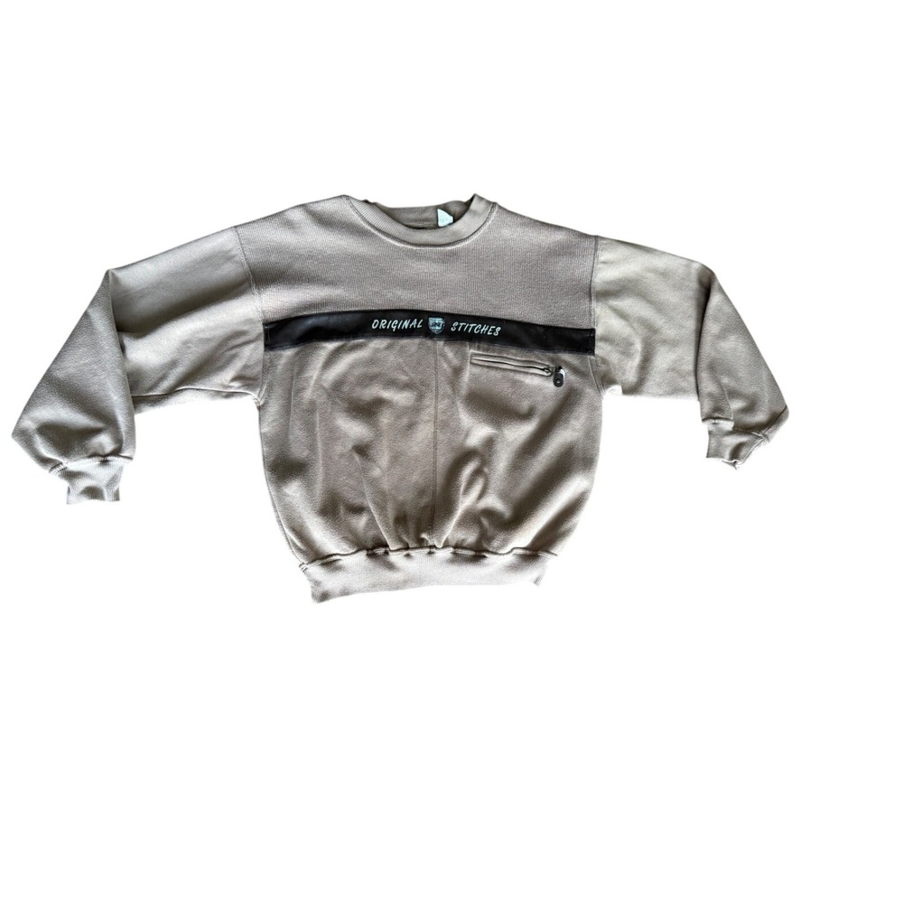 Original Stitches Vintage 90s Sweatshirt Streetwear Taupe Fleece Large Zipper - Picture 1 of 9